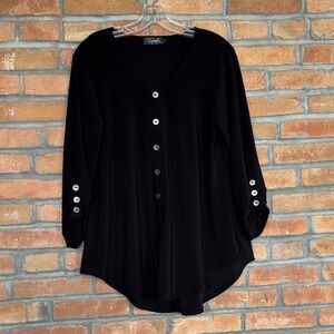 Sympli Black Button-Down Tunic with Silver Accents